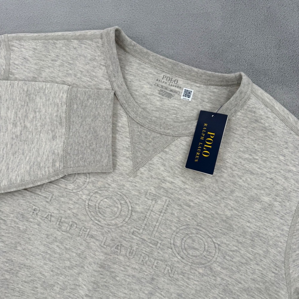 Polo Ralph Lauren Sweatshirt Mens XL Grey Heather Embossed Logo Crewneck NWT